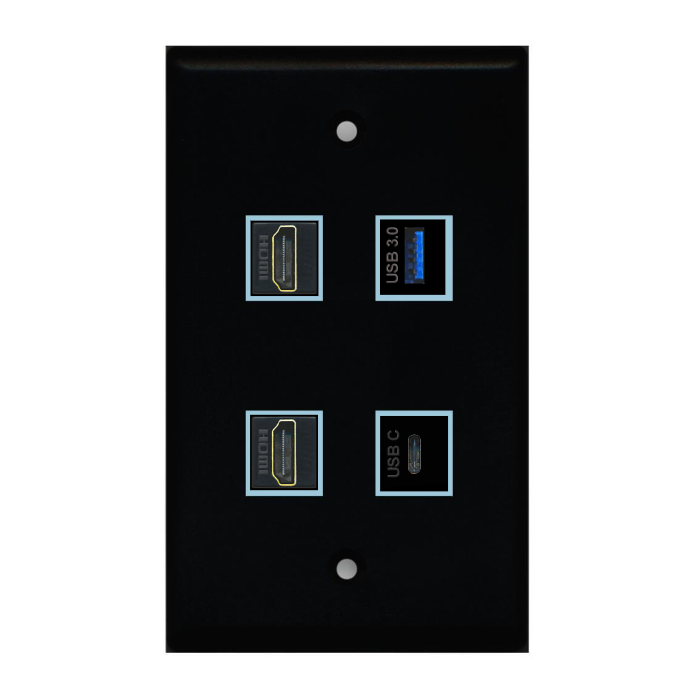 4 Port Custom Keystone Wall Plate Solid Black
