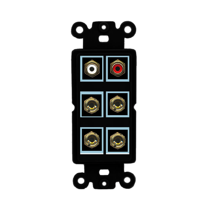 6 Port Custom Keystone Wall Plate DecorZ Rocker Black