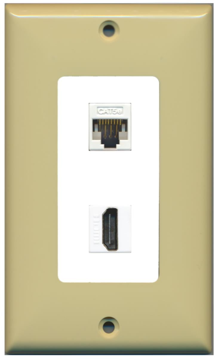 RiteAV - 1 Cat5e Ethernet and 1 HDMI Decorative Wall Plate - Ivory/White - Bracket Included