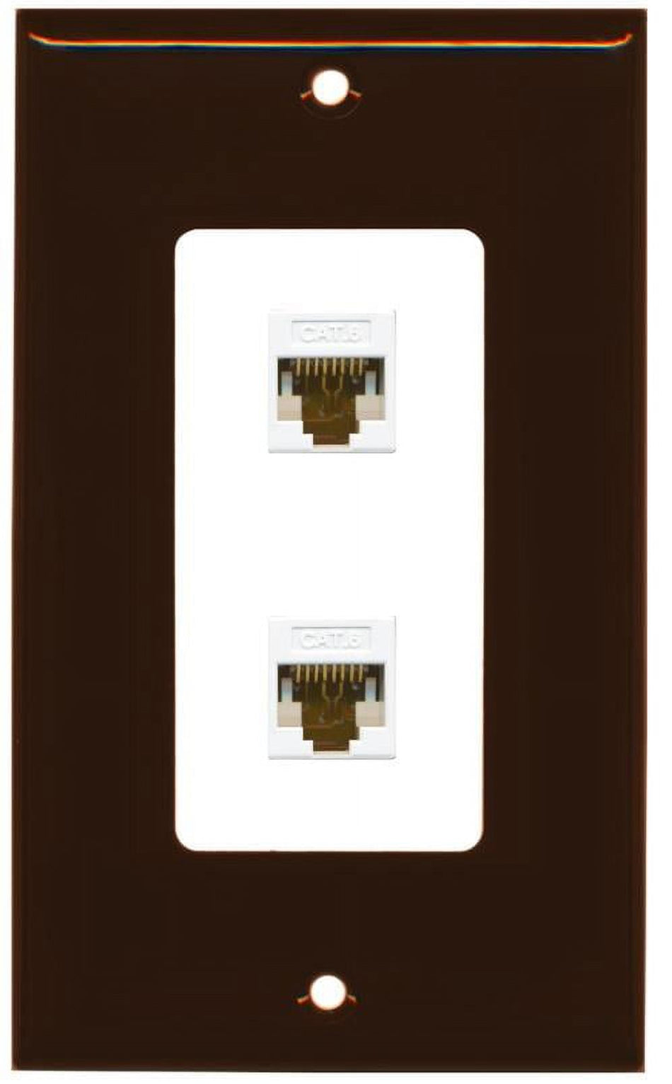 RiteAV Decorative 1 Gang 2 Port Cat6 Wall Plate - Brown/White - Bracket Included