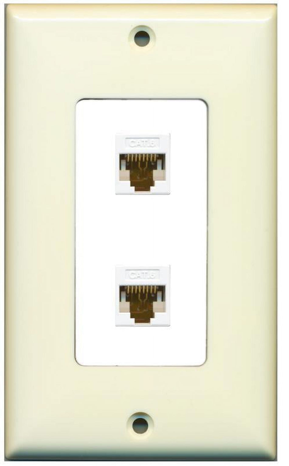 RiteAV Decorative 1 Gang 2 Port Cat6 Wall Plate - Light Almond/White - Bracket Included