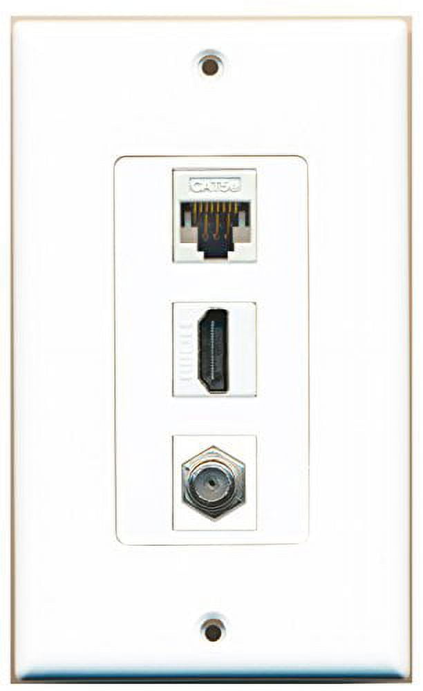 RiteAV 1 Port HDMI 1 Port Coax Cable TV- F-Type 1 Port Cat5e Ethernet White Wall Plate OVERSIZED