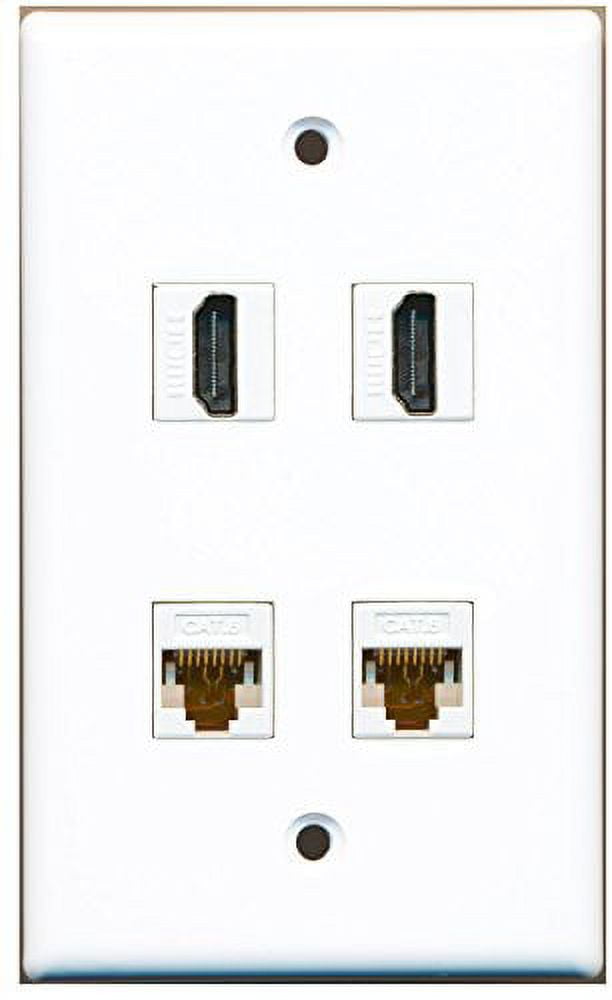 RiteAV - 2 Port HDMI 2 Port Cat6 Ethernet Wall Plate - White
