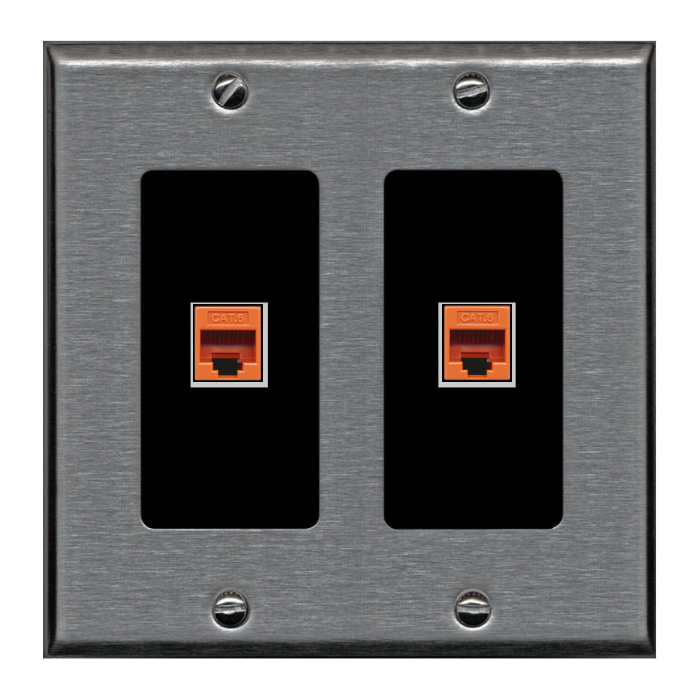 RiteAV Custom Wall Plate 2 Port - 2 Gang [Stainless/Black]