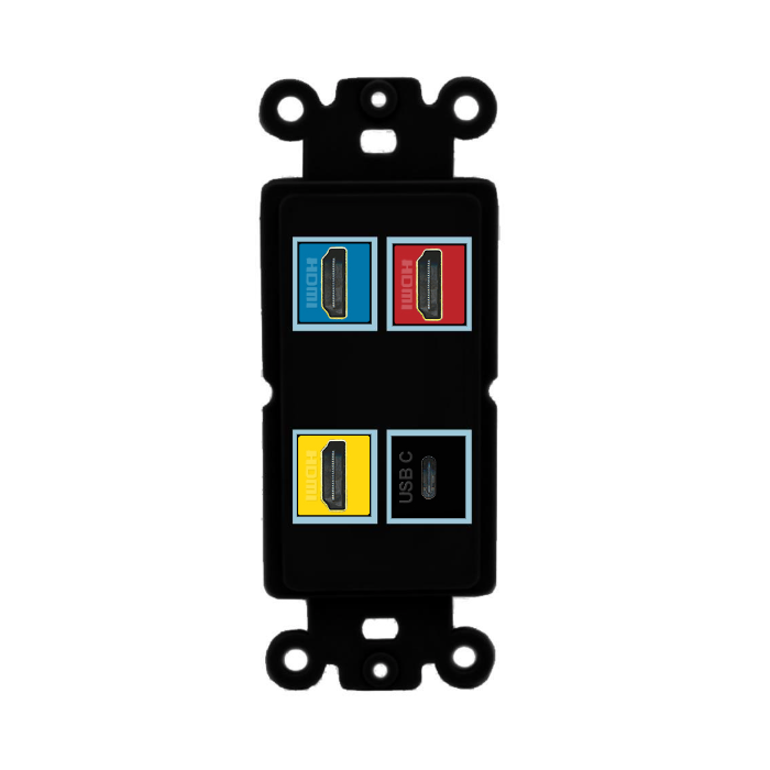 4 Port Custom Keystone Wall Plate DecorZ Rocker Black