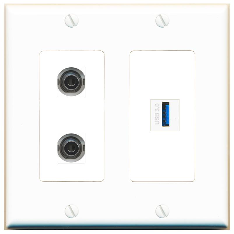 2 3.5mm USB-3 Wall Plate [White]