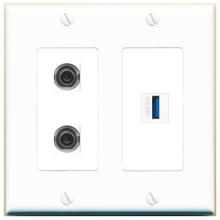 2 3.5mm USB-3 Wall Plate [White]