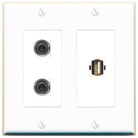 2 3.5mm USB2 Wall Plate [White]