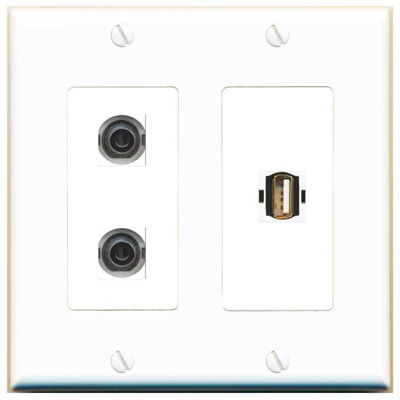2 3.5mm USB2 Wall Plate [White]