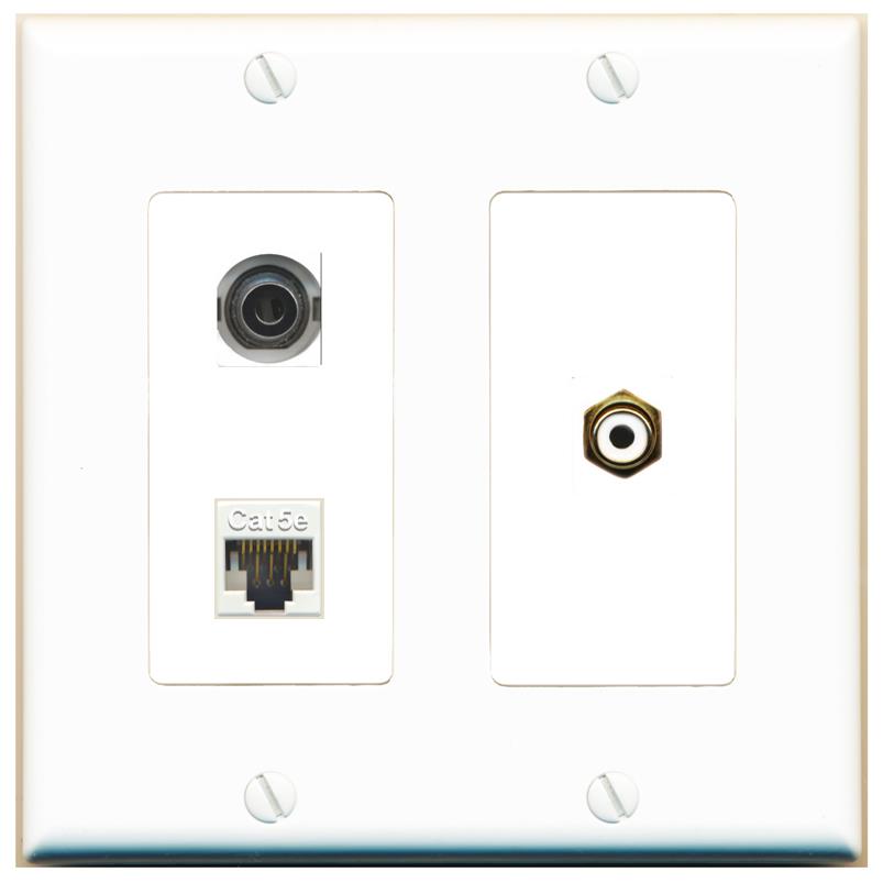 3.5mm CAT5E RCA-WHITE Wall Plate [White]