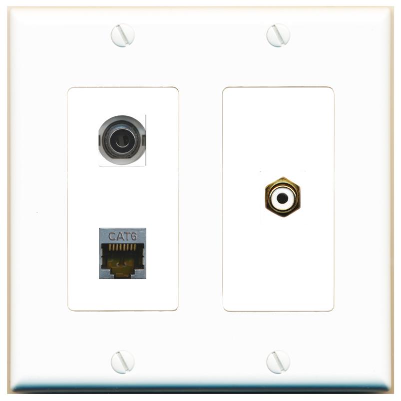 3.5mm CAT6-SHIELDED RCA-WHITE Wall Plate [White]