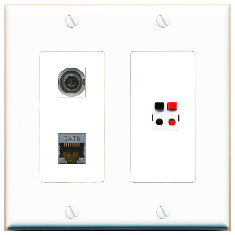 3.5mm CAT6-SHIELDED SPEAKER Wall Plate [White]