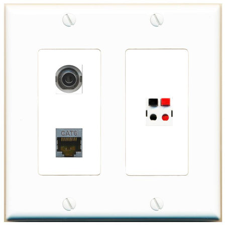 3.5mm CAT6-SHIELDED SPEAKER Wall Plate [White]