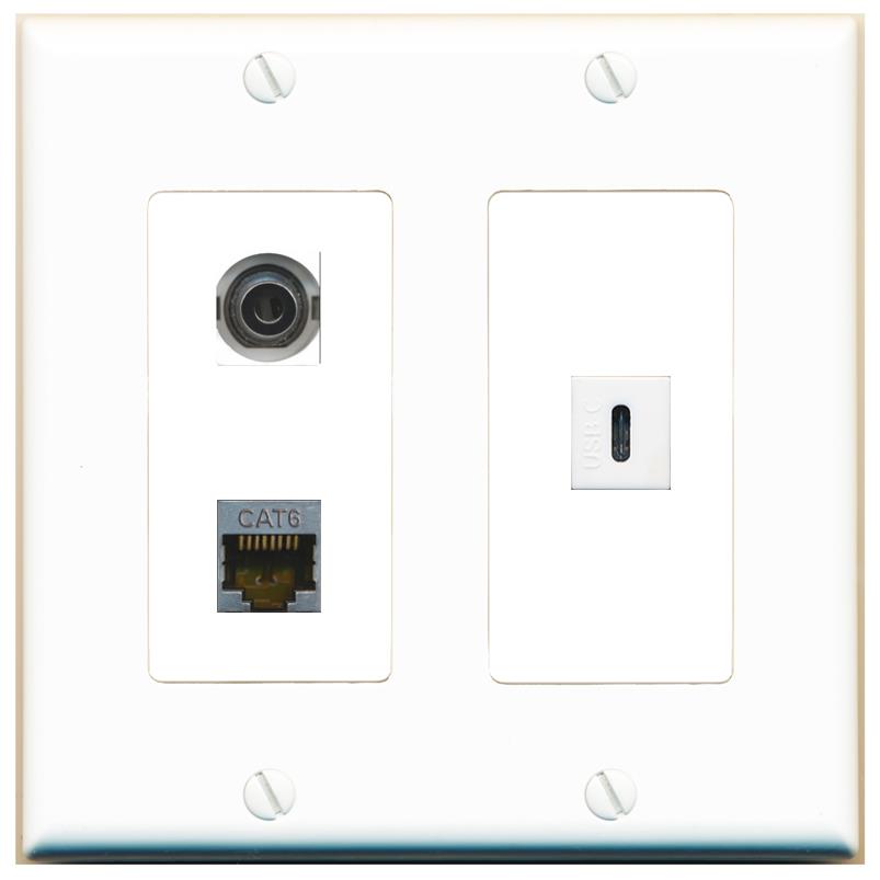 3.5mm CAT6-SHIELDED USBC Wall Plate [White]