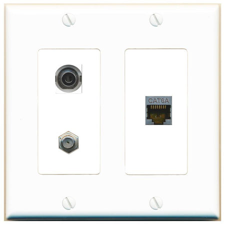 3.5mm CAT6A COAX Wall Plate [White]