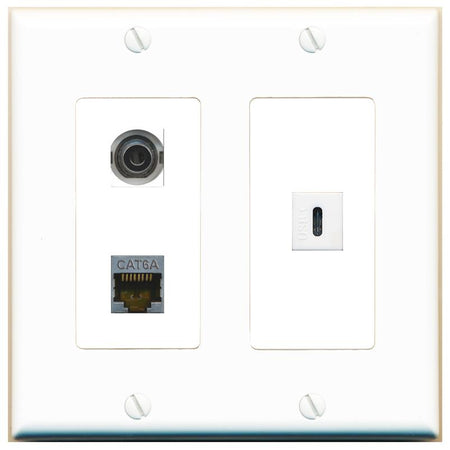 3.5mm CAT6A USBC Wall Plate [White]