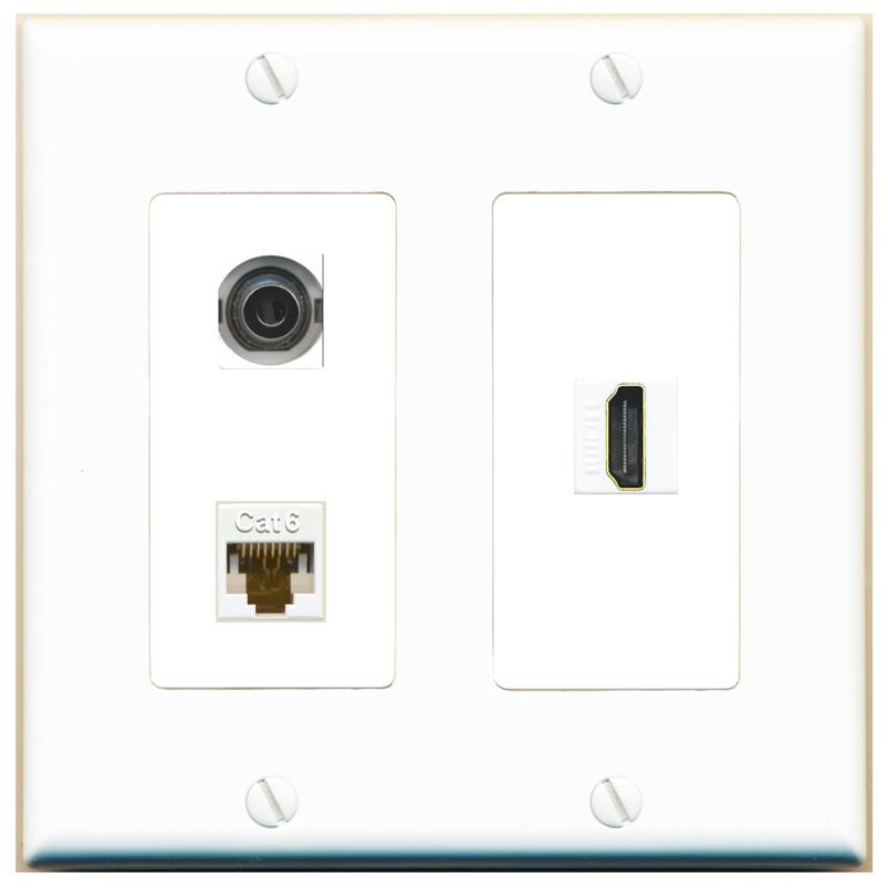 3.5mm CAT6 HDMI Wall Plate [White]