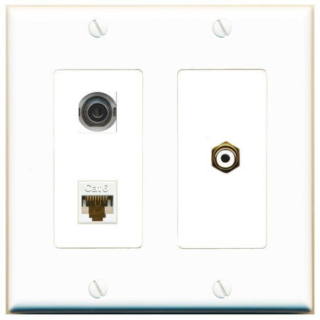 3.5mm CAT6 RCA-WHITE Wall Plate [White]