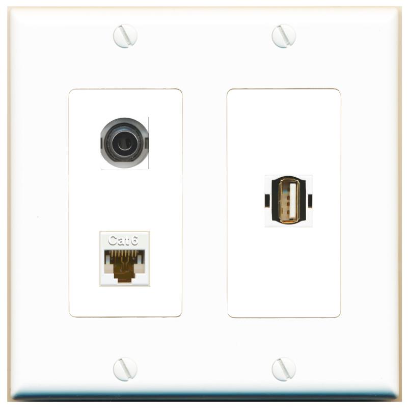 3.5mm CAT6 USB2 Wall Plate [White]
