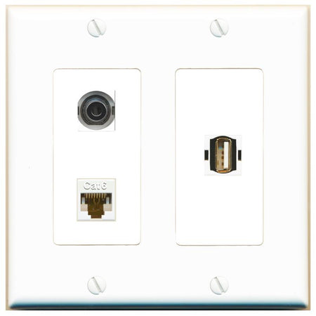 3.5mm CAT6 USB2 Wall Plate [White]
