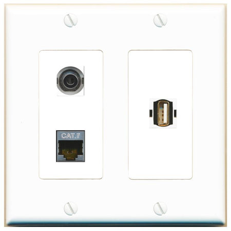 3.5mm CAT7 USB2 Wall Plate [White]