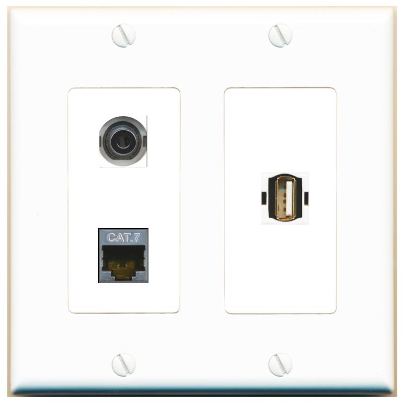 3.5mm CAT7 USB2 Wall Plate [White]