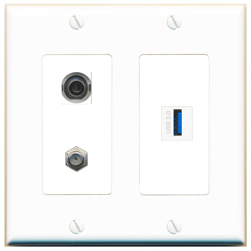 3.5mm COAX USB-3 Wall Plate [White]