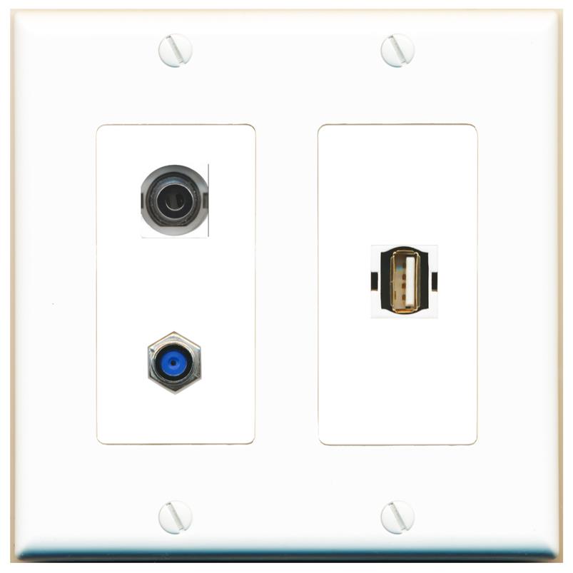 3.5mm F81 USB2 Wall Plate [White]