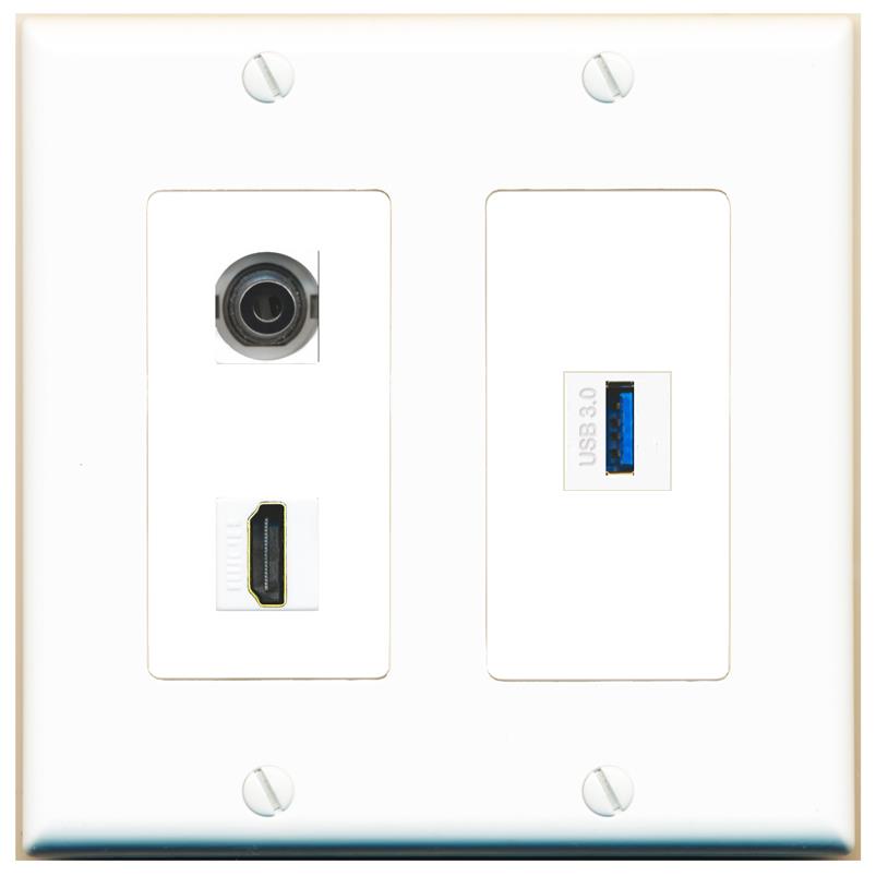 3.5mm HDMI USB-3 Wall Plate [White]