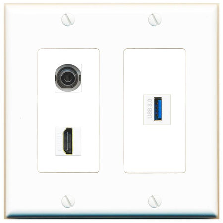 3.5mm HDMI USB-3 Wall Plate [White]