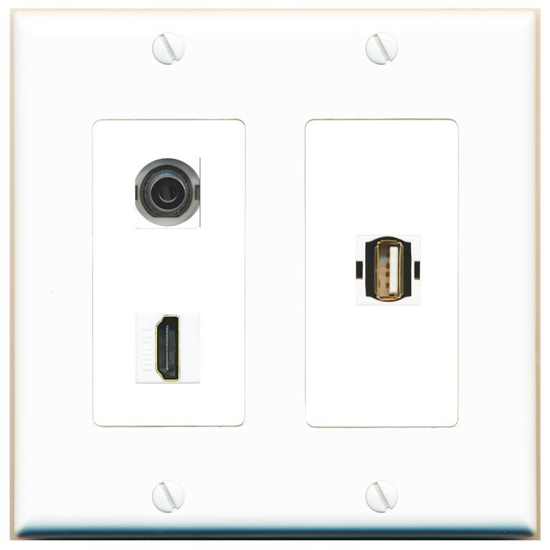 3.5mm HDMI USB2 Wall Plate [White]