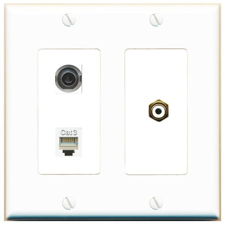 3.5mm PHONE RCA-WHITE Wall Plate [White]