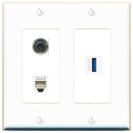 3.5mm PHONE USB-3 Wall Plate [White]