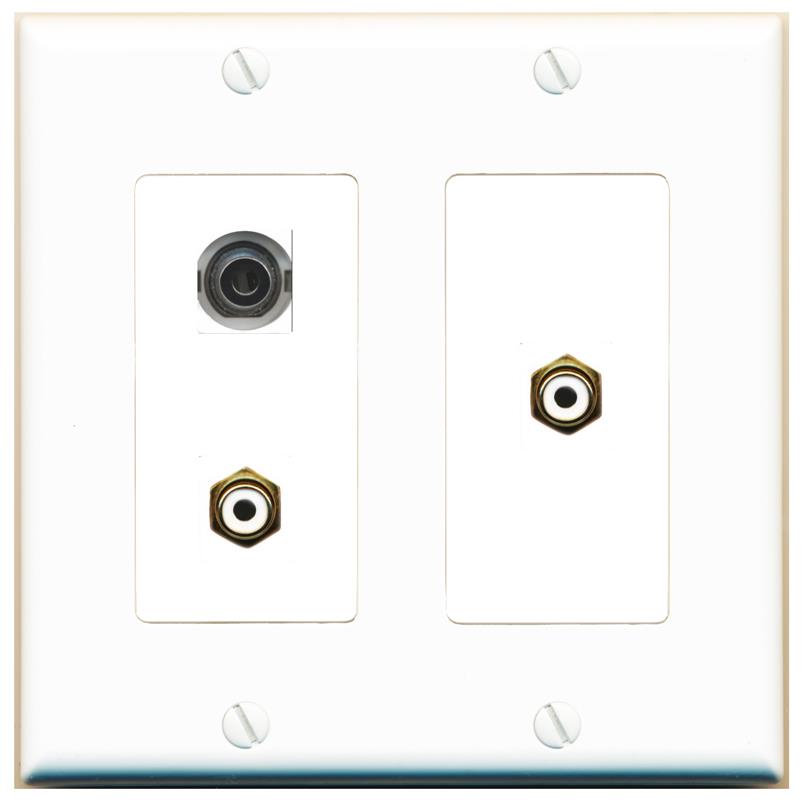 3.5mm 2 RCA-WHITE Wall Plate [White]