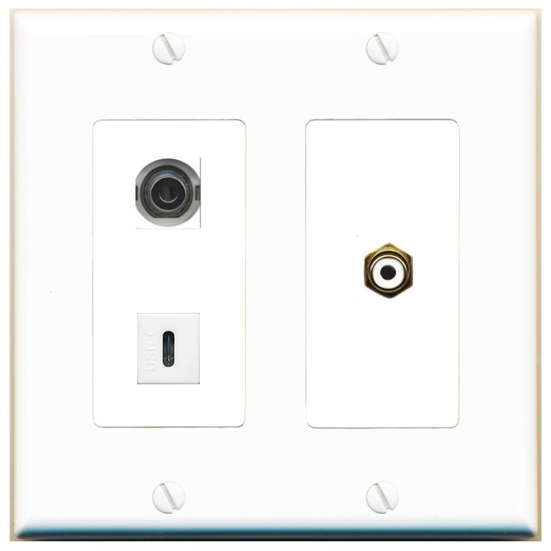 3.5mm RCA-WHITE USBC Wall Plate [White]
