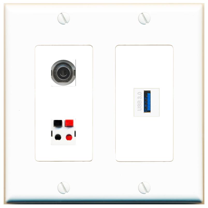 3.5mm SPEAKER USB-3 Wall Plate [White]