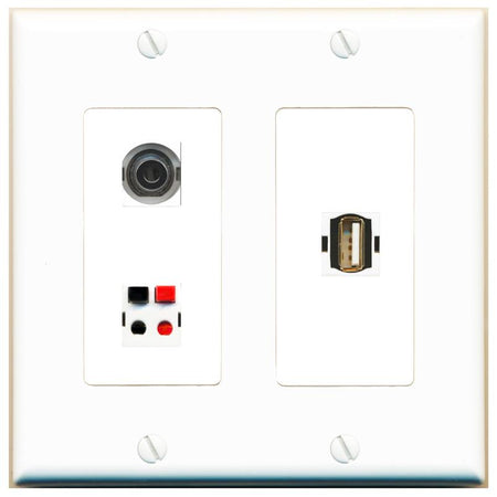 3.5mm SPEAKER USB2 Wall Plate [White]