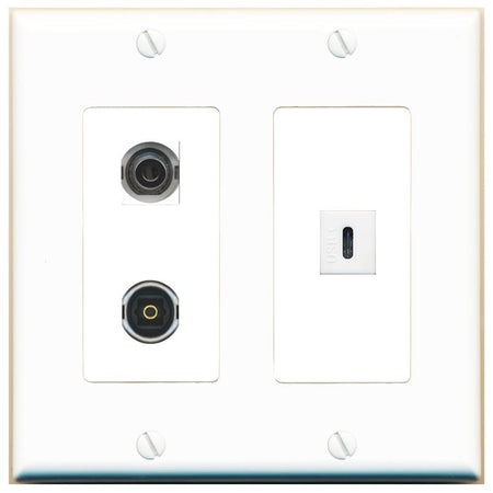 3.5mm TOSLINK USBC Wall Plate [White]