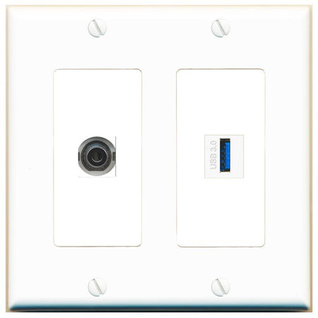 3.5mm USB-3 Wall Plate [White]