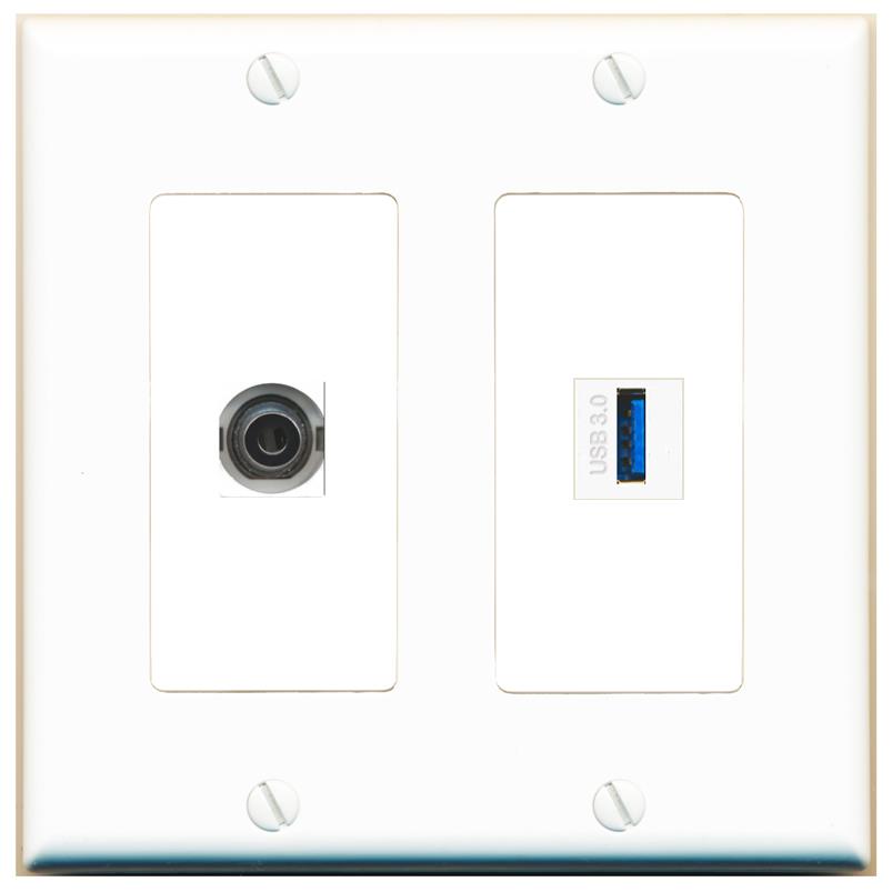 3.5mm USB-3 Wall Plate [White]