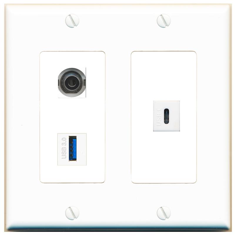 3.5mm USB-3 USBC Wall Plate [White]