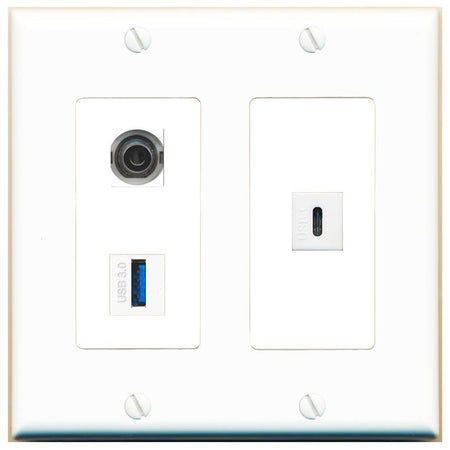 3.5mm USB-3 USBC Wall Plate [White]
