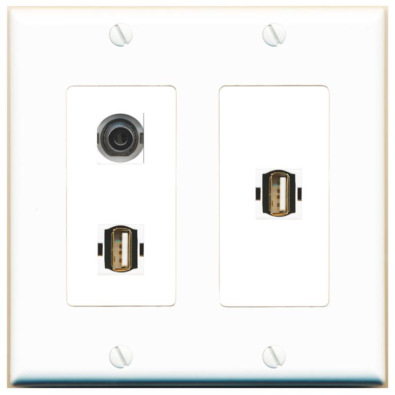 3.5mm 2 USB2 Wall Plate [White]