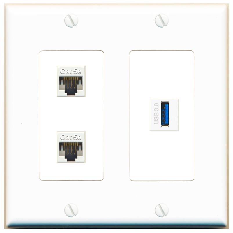 2 CAT5E USB-3 Wall Plate [White]