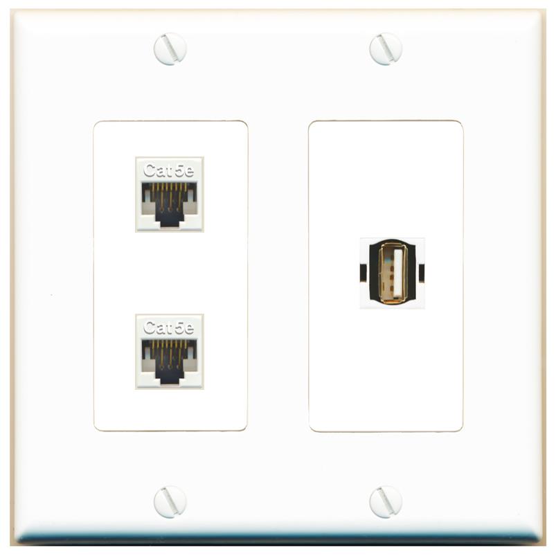 2 CAT5E USB2 Wall Plate [White]