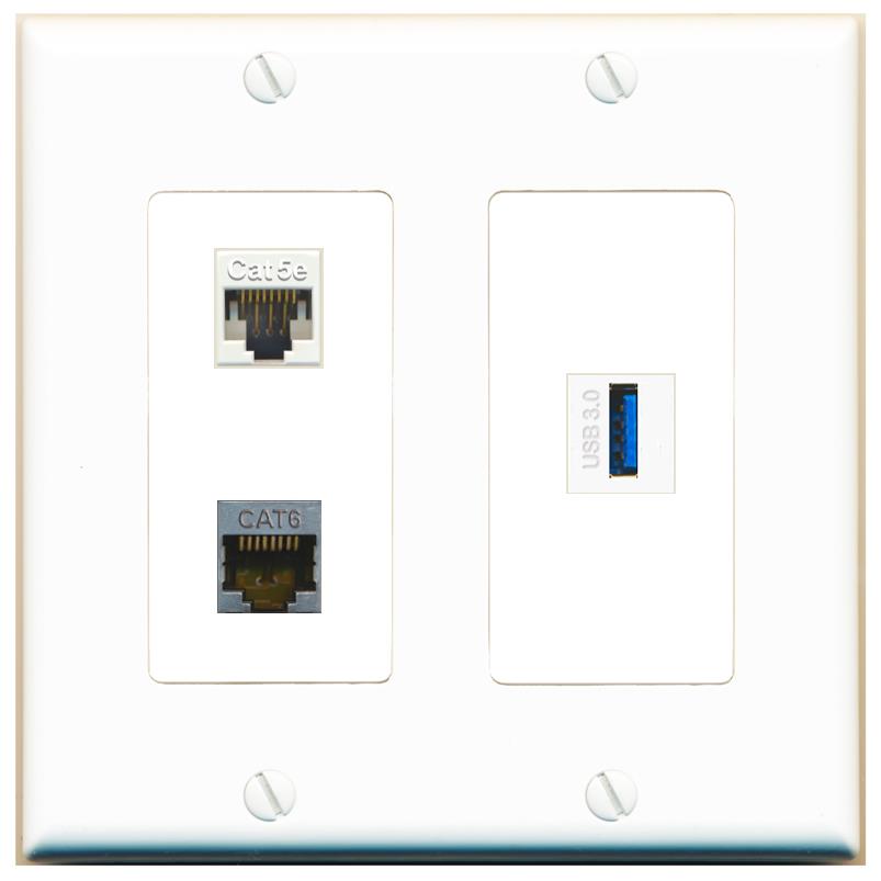 CAT5E CAT6-SHIELDED USB-3 Wall Plate [White]