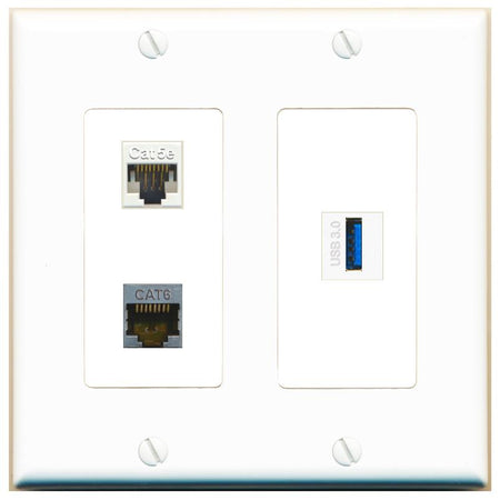 CAT5E CAT6-SHIELDED USB-3 Wall Plate [White]