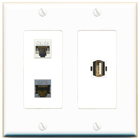 CAT5E CAT6-SHIELDED USB2 Wall Plate [White]