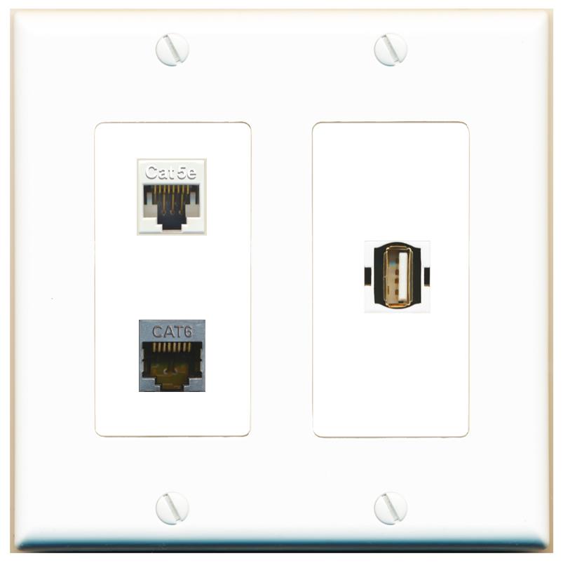 CAT5E CAT6-SHIELDED USB2 Wall Plate [White]