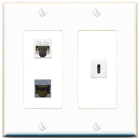 CAT5E CAT6-SHIELDED USBC Wall Plate [White]